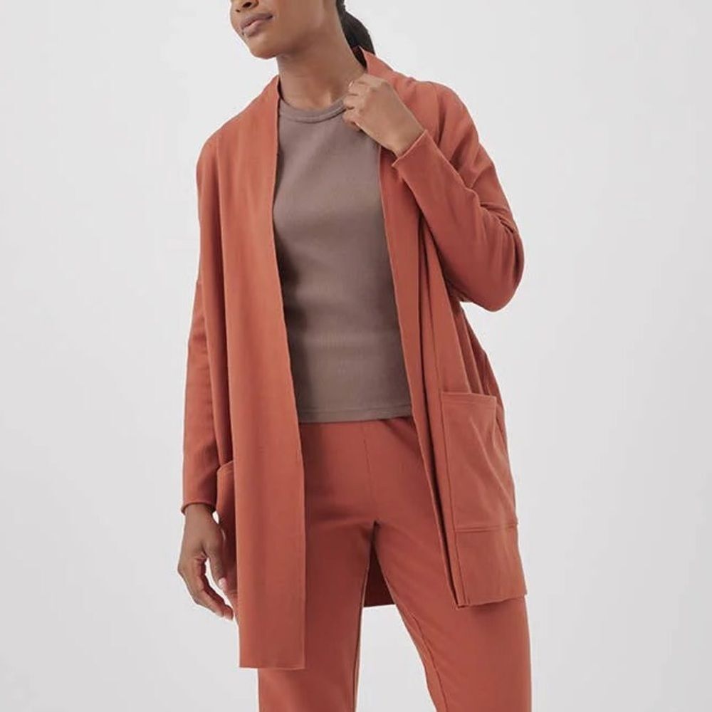 NWT Pact 100% Organic Cotton Orange  Open Front longline Airplane Cardigan